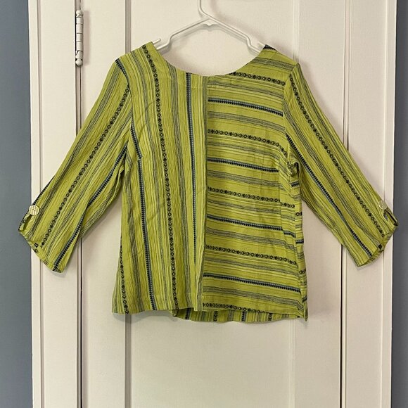 Habitat blouse 3/4 sleeve size small green striped asymmetric lagenlook artsy - Picture 1 of 9